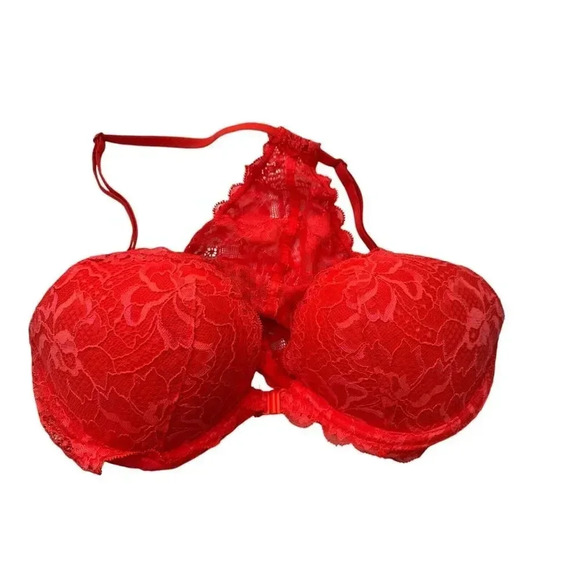 Victoria's Secret Other - Pink Victorias Secret Bra Neon Orange 34C Floral Lace Front Closure Underwire